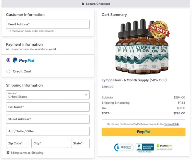 Lymph Flow secure checkout